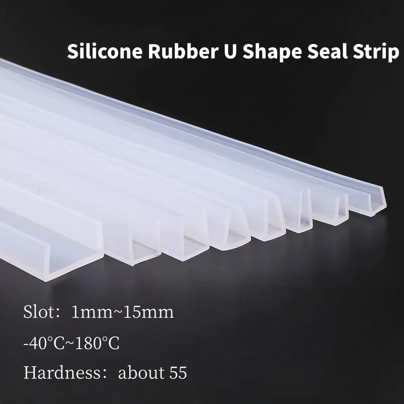 1M Silicone Rubber U Shape Seal Strip Solid Gasket Soft Window Car Door Shower Frameless Glass Edge Weatherstrip Protect