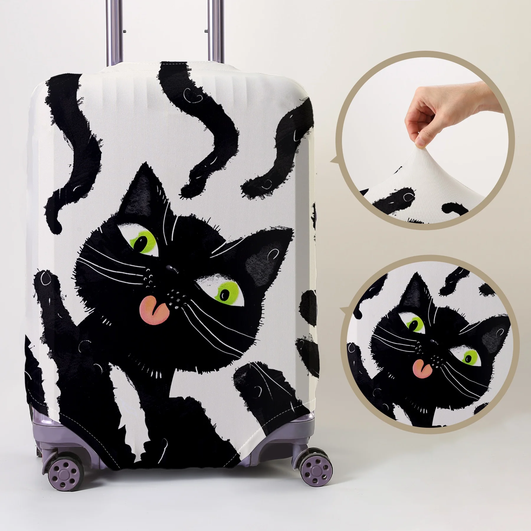

Защитный чехол для багажа с рисунком черного кота, подходит для чехлов для багажа размером 18-32 дюйма, перчаток для ручки багажа, аксессуаров для путешествий.