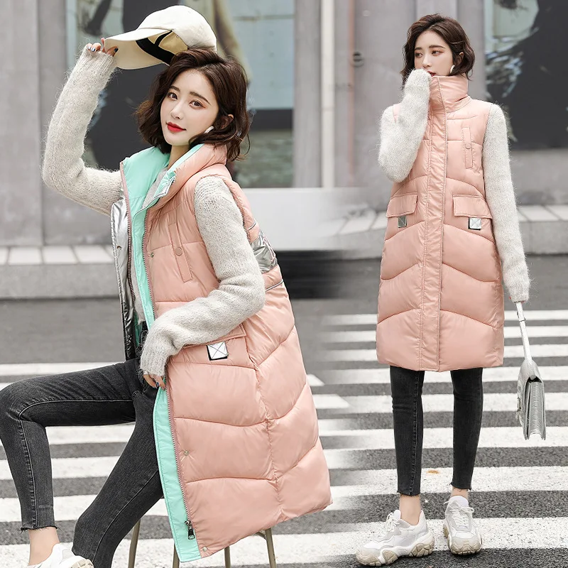 

Womens Down Cotton Waistcoat Long Vest Quilted Puffer Loose Coat Outwear Warm Winter Oversized New Korean Fashion Drop Shipping