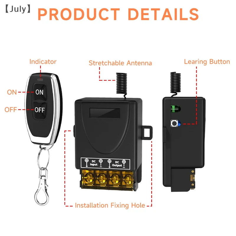 433MHz Wireless Switch DC 6V 12V-72V 30A Relay Receiver Ceiling Fan Water Heater Light Controller Module ON OFF Transmitter