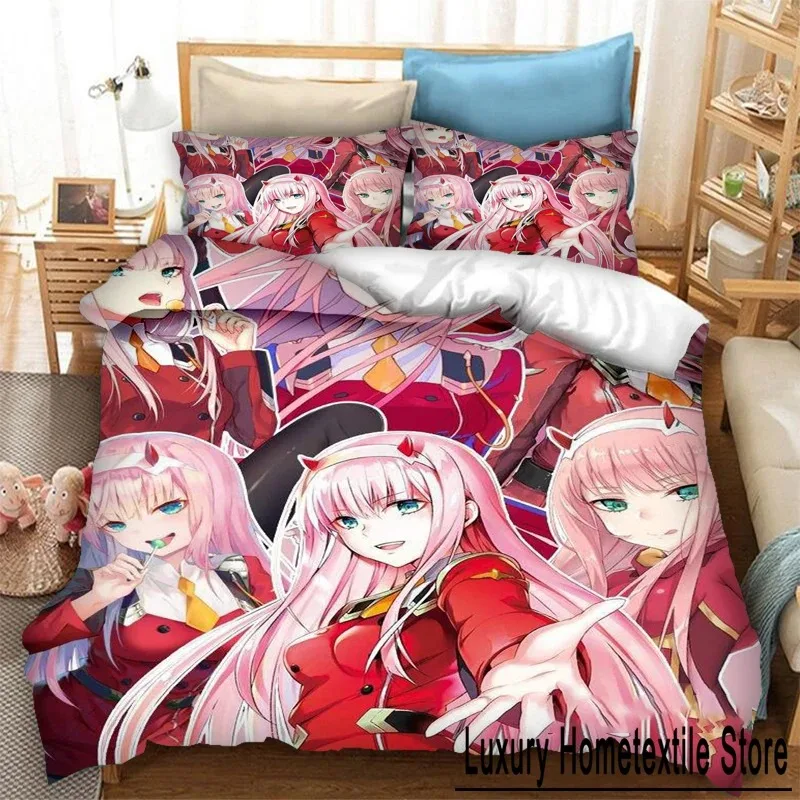 

Kawaii Girls DARLING in the FRANXX Zero Two Anime Bedding Set Boys Girls Twin Queen Size Duvet Cover Pillowcase Bed Kids Adult