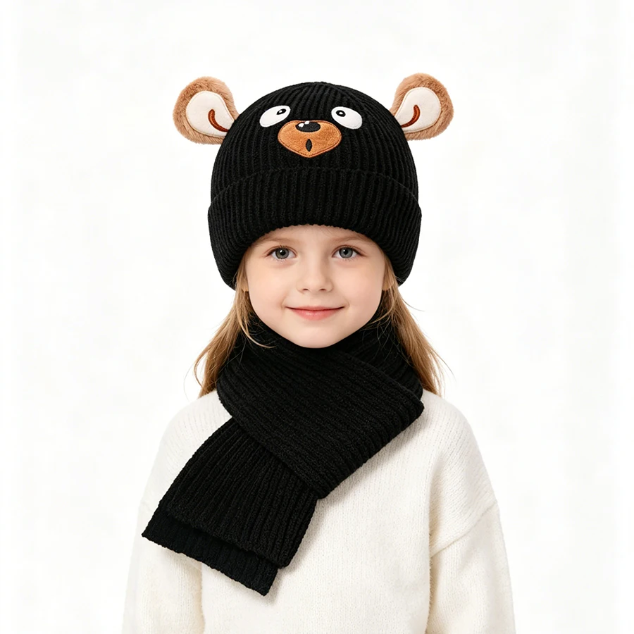 20263-10Y 2pcs New Kids Hat Autumn Winter Knit Hat and Scarf Set for Girls and Boys, Cute Knitwear view 4