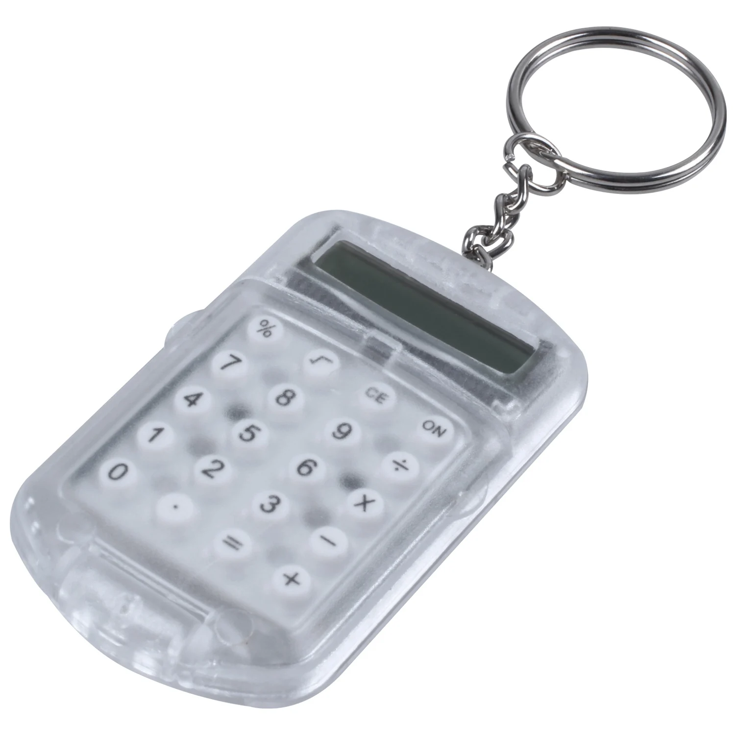 A56K Clear Plastic Casing 8 Digits Electronic Mini Calculator w Keychain