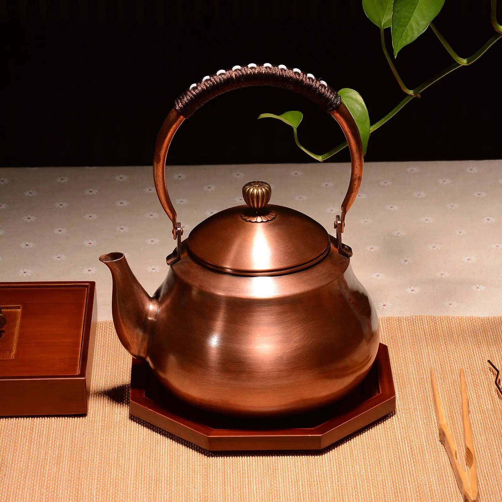 Copper Stove Top Water Kettle PU Leather Wrapped Handle Teapot for Teakettle