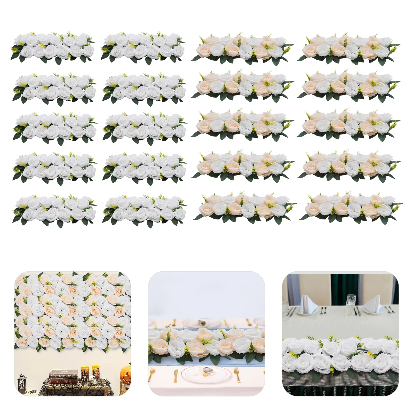 

Искусственная цветочная композиция из белого шелка 50x25 см, для свадебного стола, легкий уход, многоразовое использование, декор для вечеринок