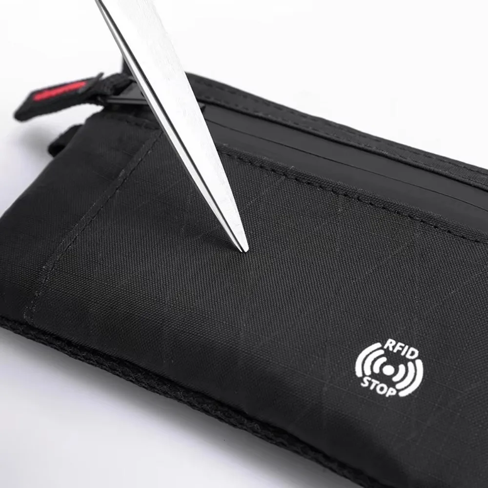 Rfid Credit Card Holder Men Wallets Luxury Nylon Slim Wallet Zipper Key Card Case Male Purse Coin Purse With Carabiner