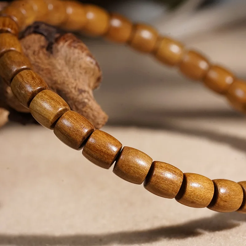 Australian Sandalwood Straight-Cut Buddha Bracelet for Men Women, Single-Loop Wooden Bead Hand Ornament, Soft and Comfo