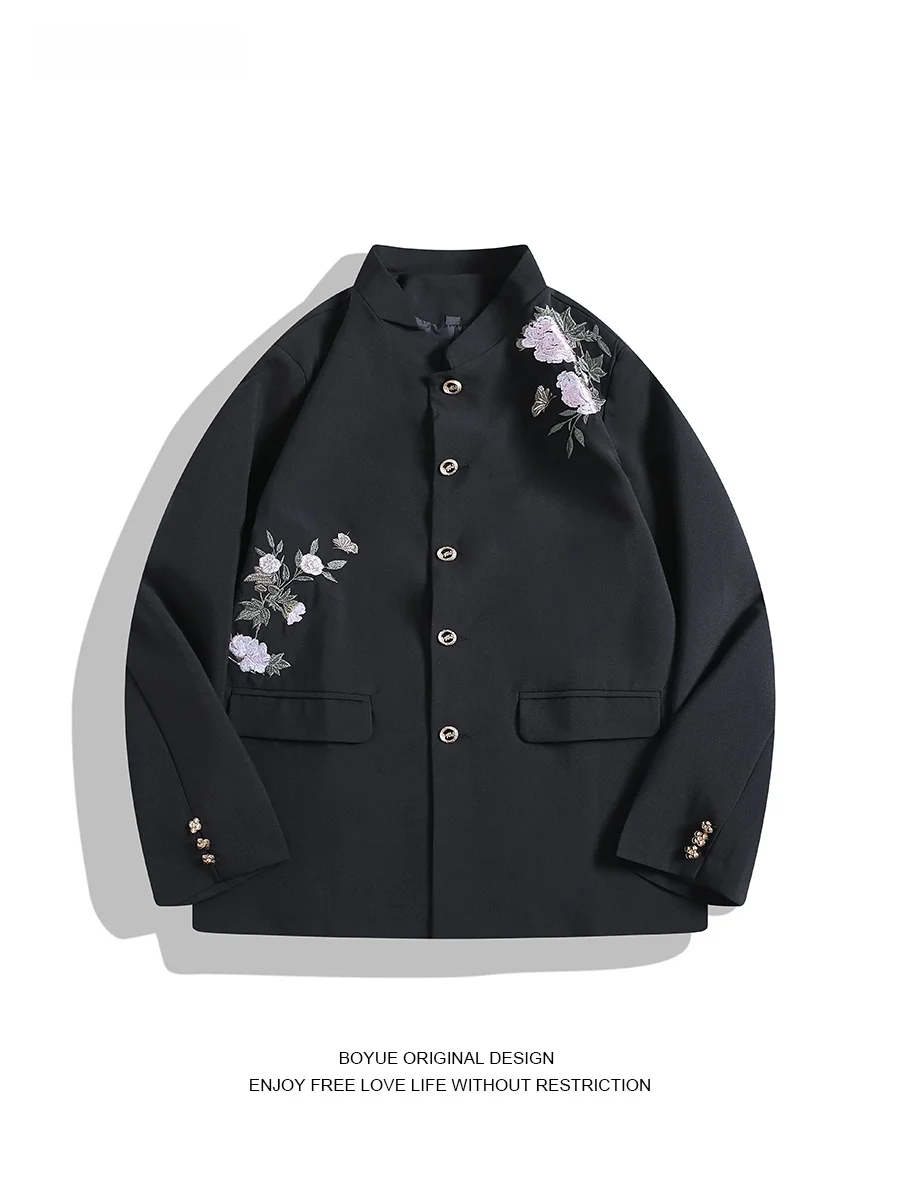 

Мужская верхняя одежда Boyue с вышивкой Jaet, мужская верхняя одежда Haome в этническом стиле, повседневная свободная посадка, длинная свеч на пуговицах