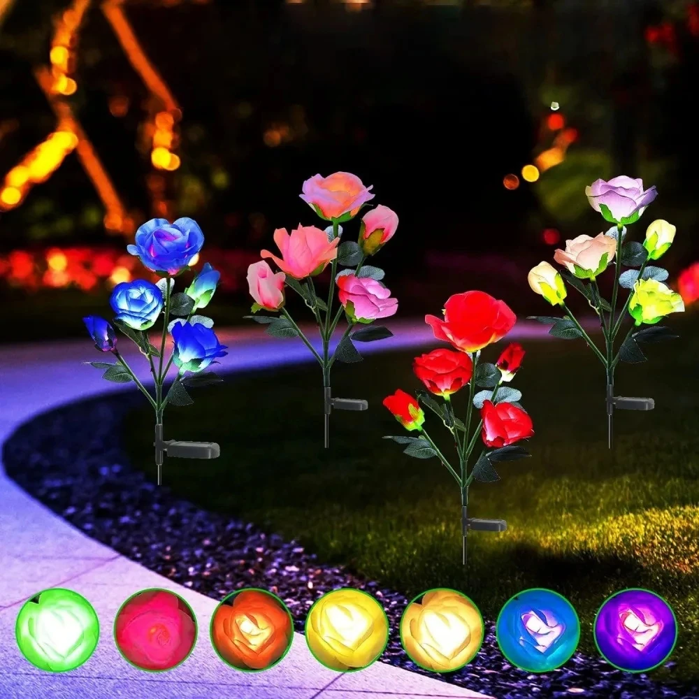 

Simulation 5 Heads Rose Lights Artificial Flower Solar LED Lawn Lamp Fence Wedding Party Outdoor Patio Holiday Garden Decoration