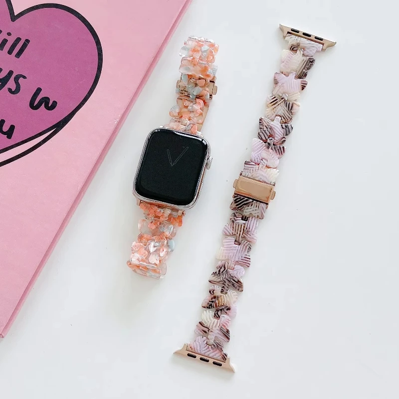 

Ремешок из смолы для Apple watch Ultra 10 9 8 7 49 мм 46 мм 45 мм 41 мм 6 5 4 SE 44 мм 40 мм, Женский металлический браслет для iWatch 42 мм 38 мм