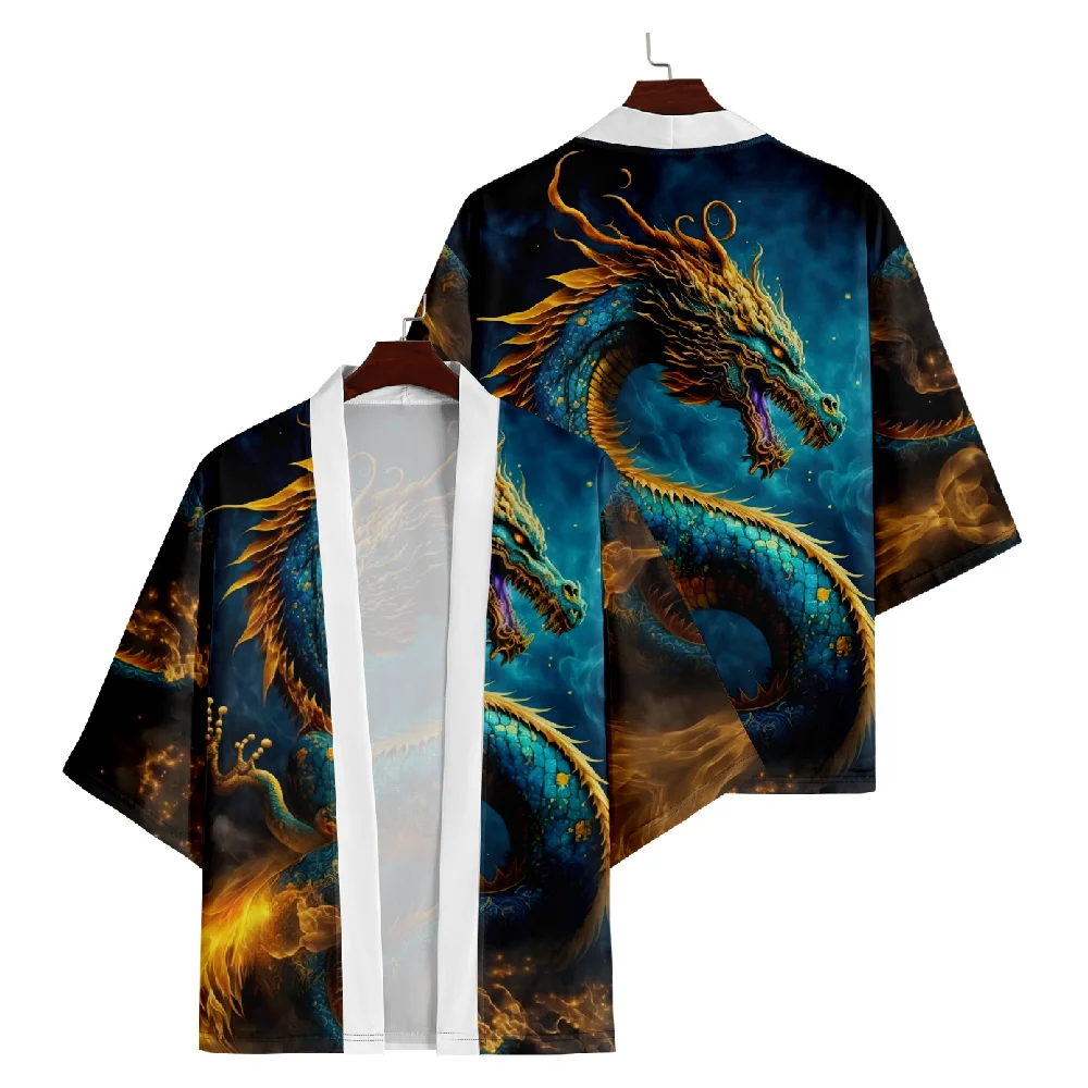 

Cartoon Dragon Print Japanese Kimono Streetwear Men Women Cardigan Haori Traditional Beach Yukata 5XL 6XL