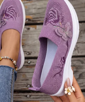 Sneakers, 1set Summer Women's Mesh Surface Shoes Breathable Mom Shoes Ethnic-style Embroidered Butterfly