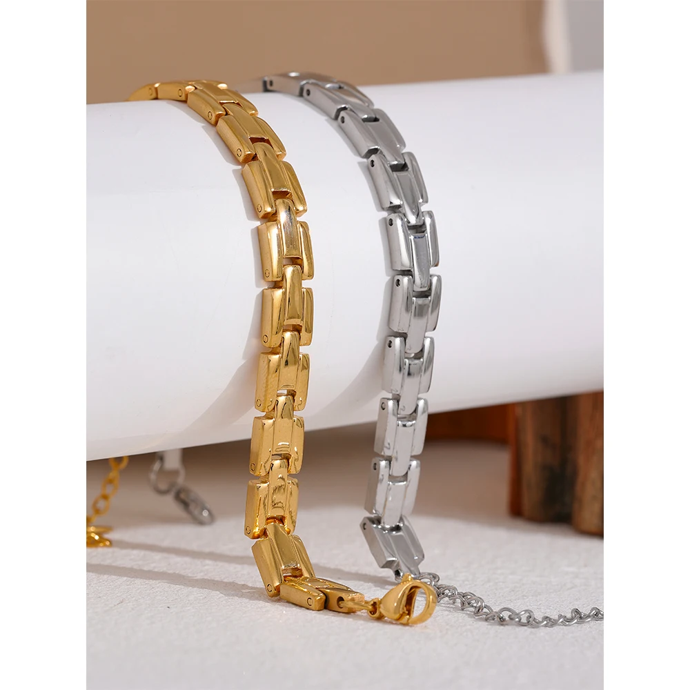 Yhpup 316L Stainless Steel Charm Polished Chain Golden Bracelet Bangle Statement Wide Pvd Adjustable Wrise Jewelry Women Men