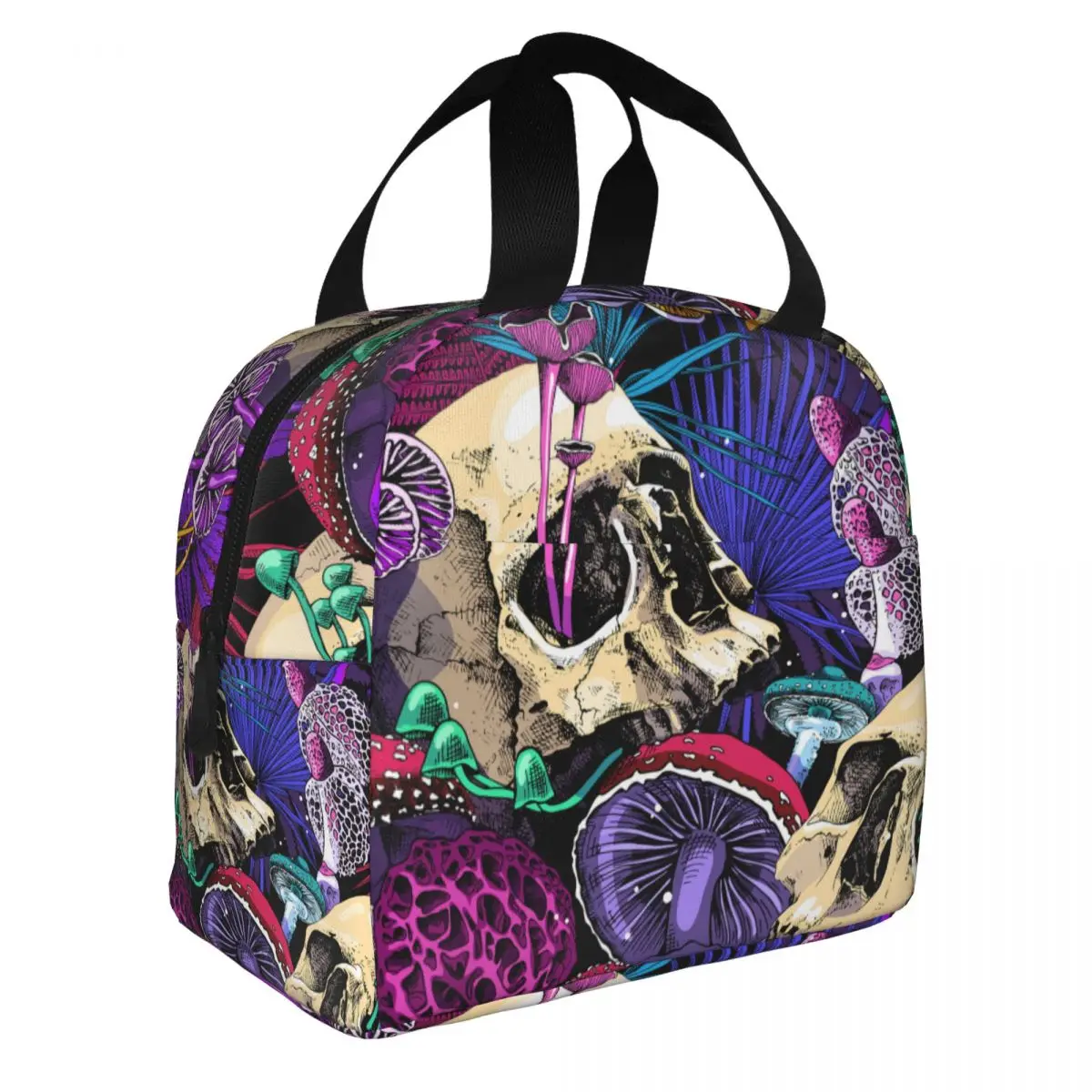 Portable Insulated Thermal Bento Lunch Box Psychedelic Mushrooms And Skulls Picnic Storage Bag Pouch Lunch Bag