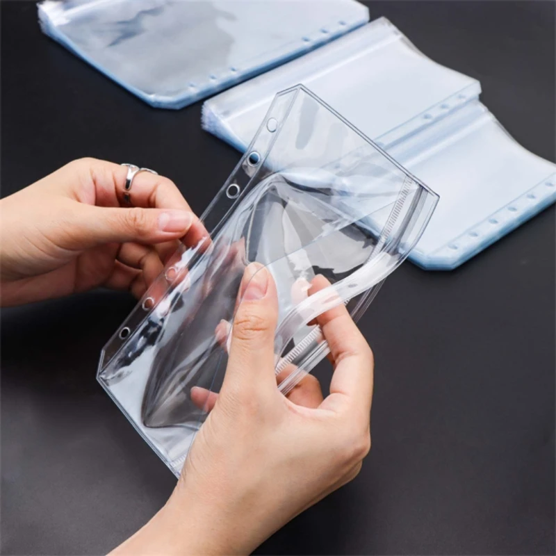 

New A5 A6 A7 Binder Pockets, Transparent Waterproof PVC Zipper Binder Bill Pouch Side Open Cash Envelope for Money Saving Binder