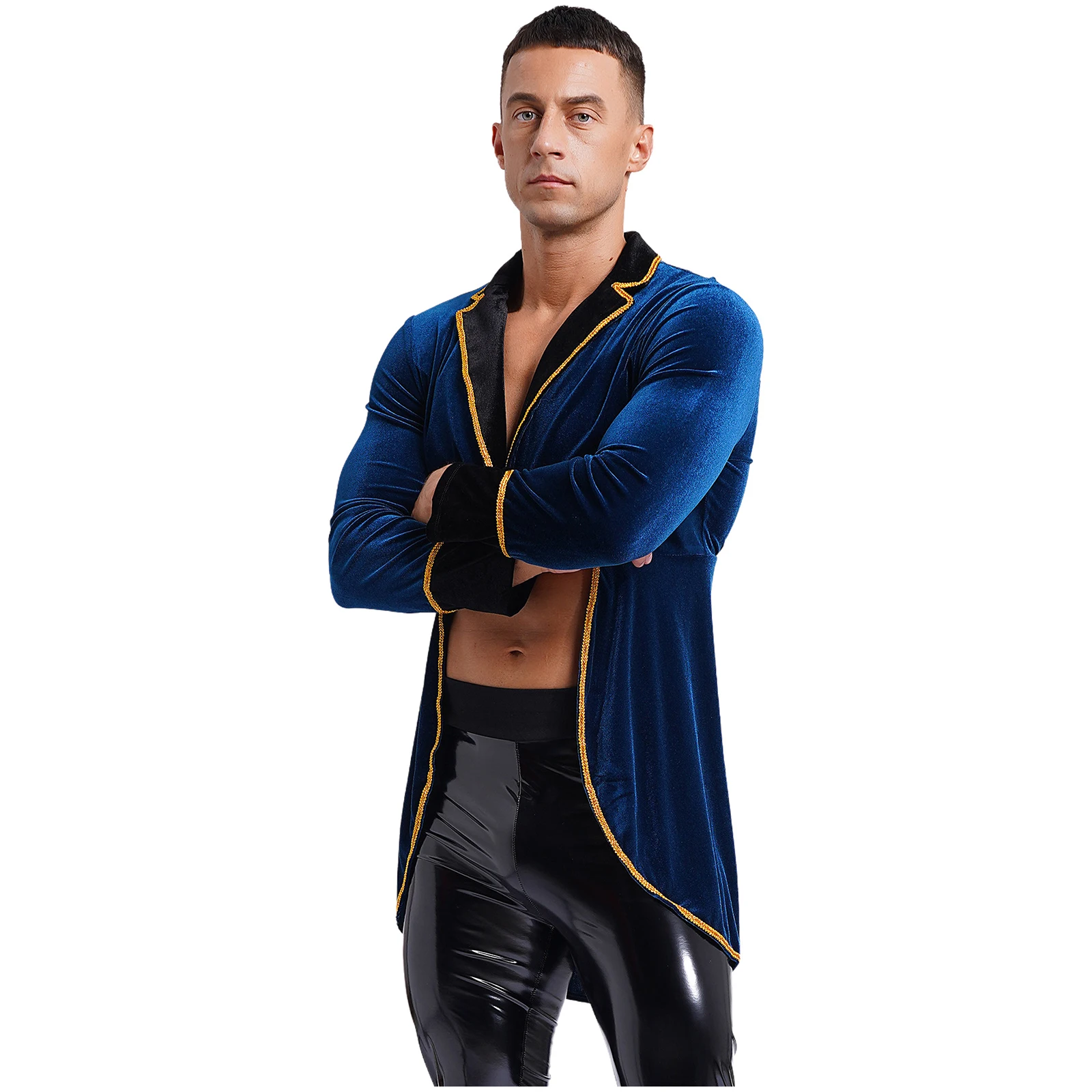 Mens Velvet Swallow-Tailed Coat Long Sleeve Lapel Blazers Jacket Halloween Carnival Cosplay Party Showman Ringmaster Costume