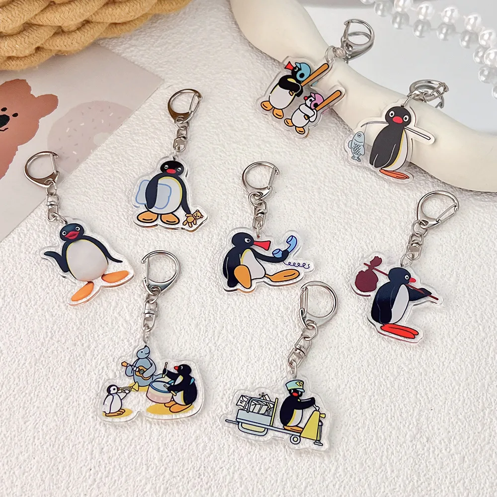Cute Penguin Keychain Couple Cartoon Acrylic Animal Pendant Fashion Schoolbag Decor Key Holder for Best Friends