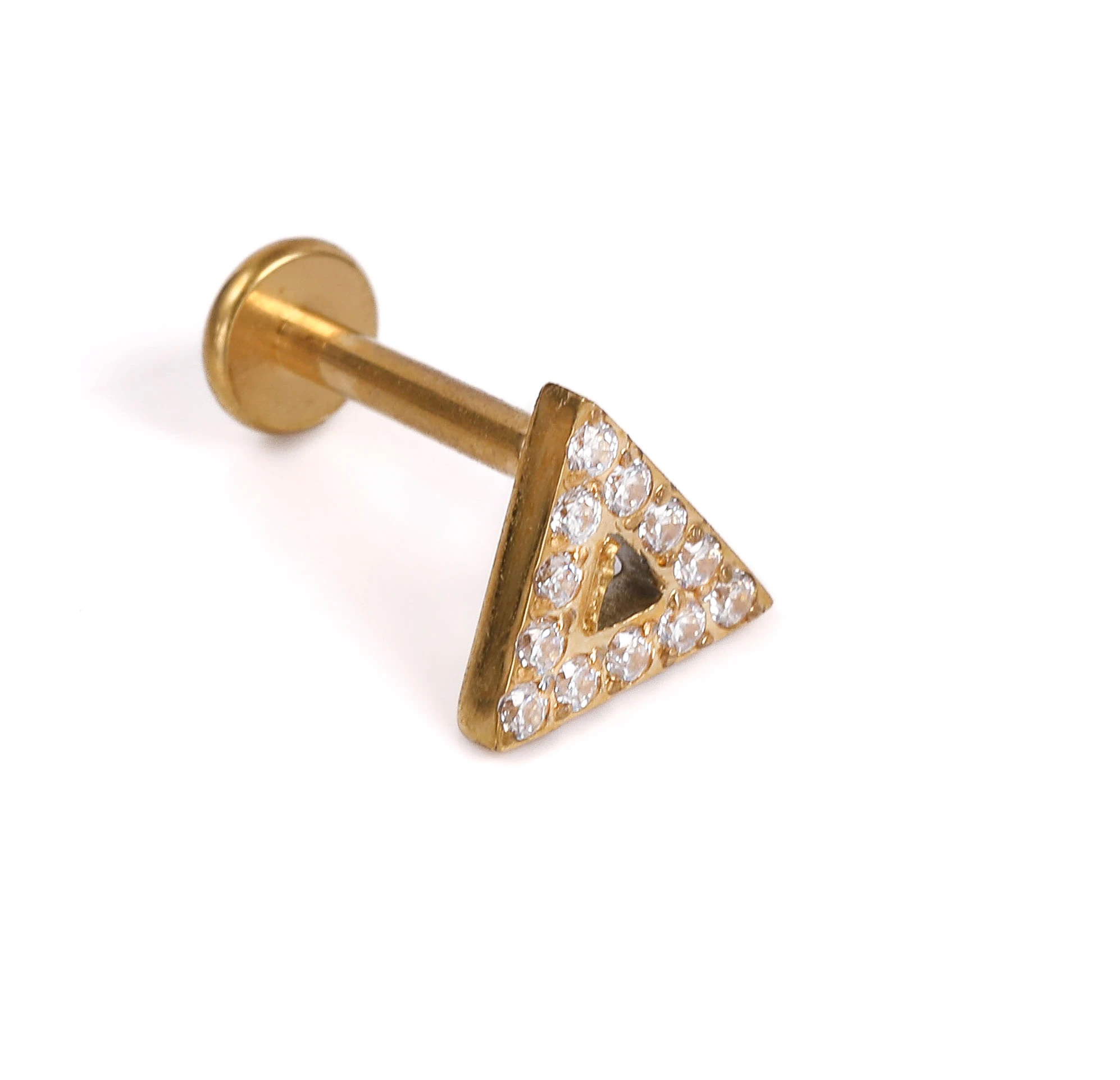 1 Piece of Overall Stainless Steel European and American Fashion Light Luxury Triangular Zircon-Inlaid Lip Ring Earrings Women's Body Piercing Jewelry
