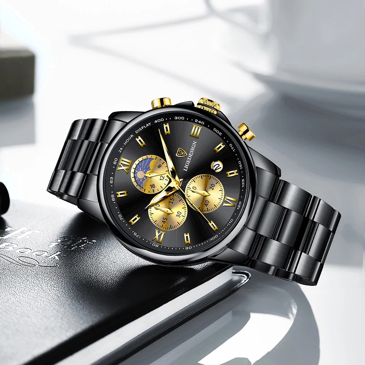 

LIGE лучший бренд класса люкс кварцевые мужские часы с ремешком из нержавеющей стали модные часы с календарем для мужчин 24-часовые водонепроницаемые часы с фазой Луны