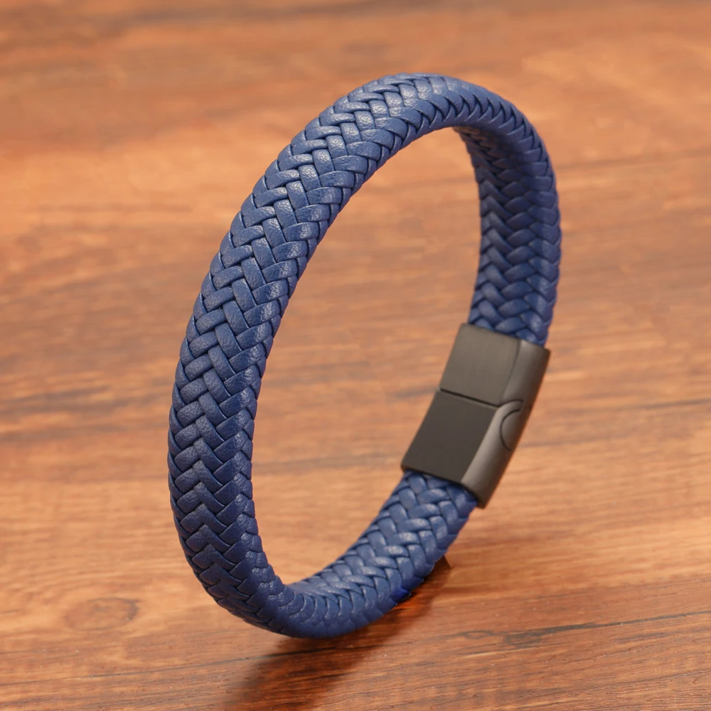 Retro Pop Couple Red Blue Leather Bracelet for Men and Women Handmade Woven Fashion Accessories