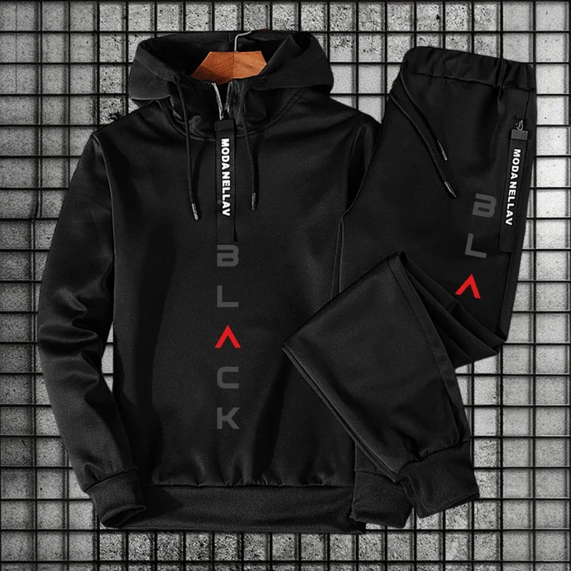 Men Women Set/Hoodie/Pants 2026 Black Letter Tracksuit Half-Zip Hoodie Sweatpants Autumn Winter Daily Casual Sports Jogging Suit