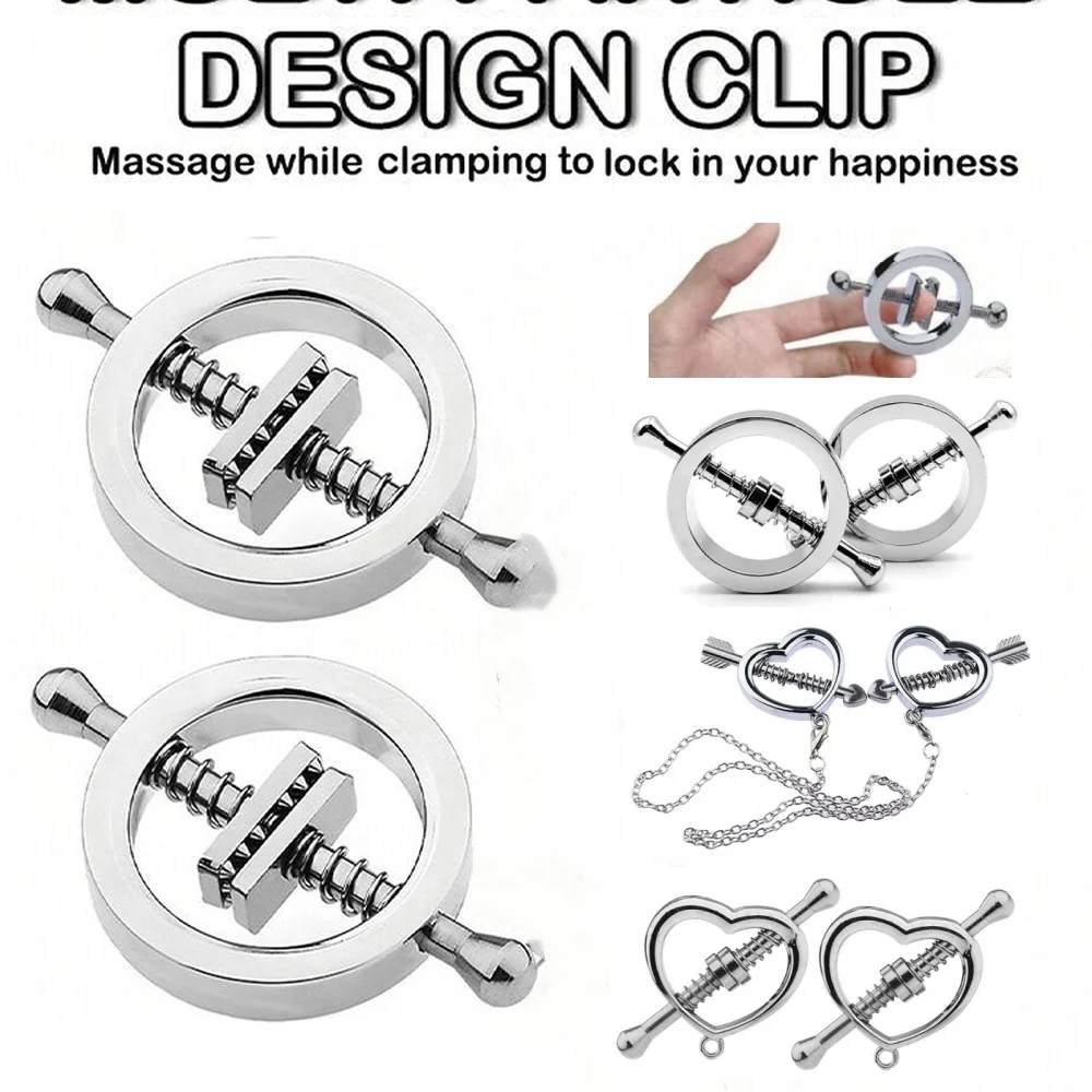 Stainless Steel Nipple Clamps Set Adjustable Screw Spring Adult BDSM Fetish Play Nipple Stimulator for Couple Bedroom Game view 2