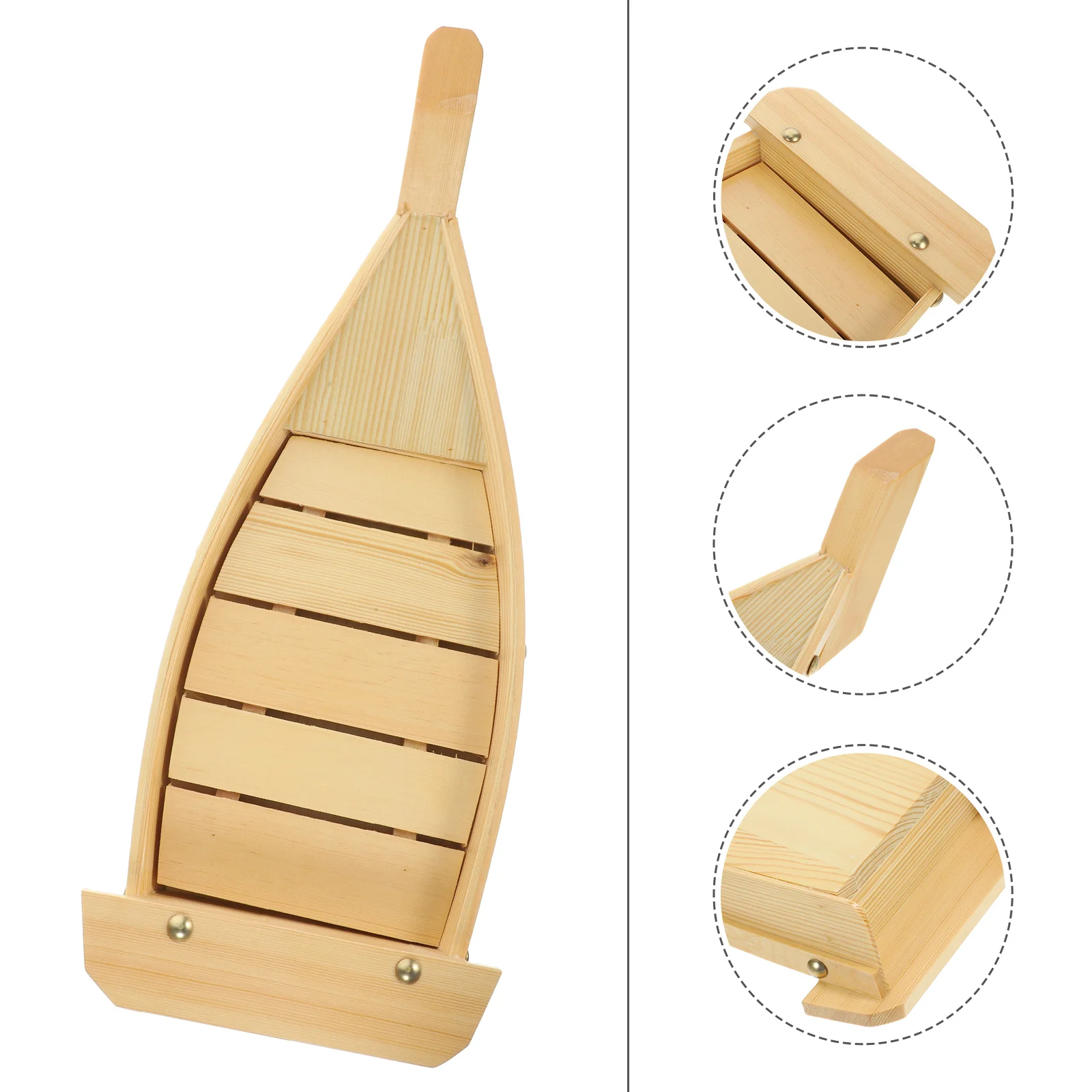 Wooden Sushi Plate Boat Shaped Dish Japanese Style Snack Tray Serving Dish for Home Restaurant (L Size)