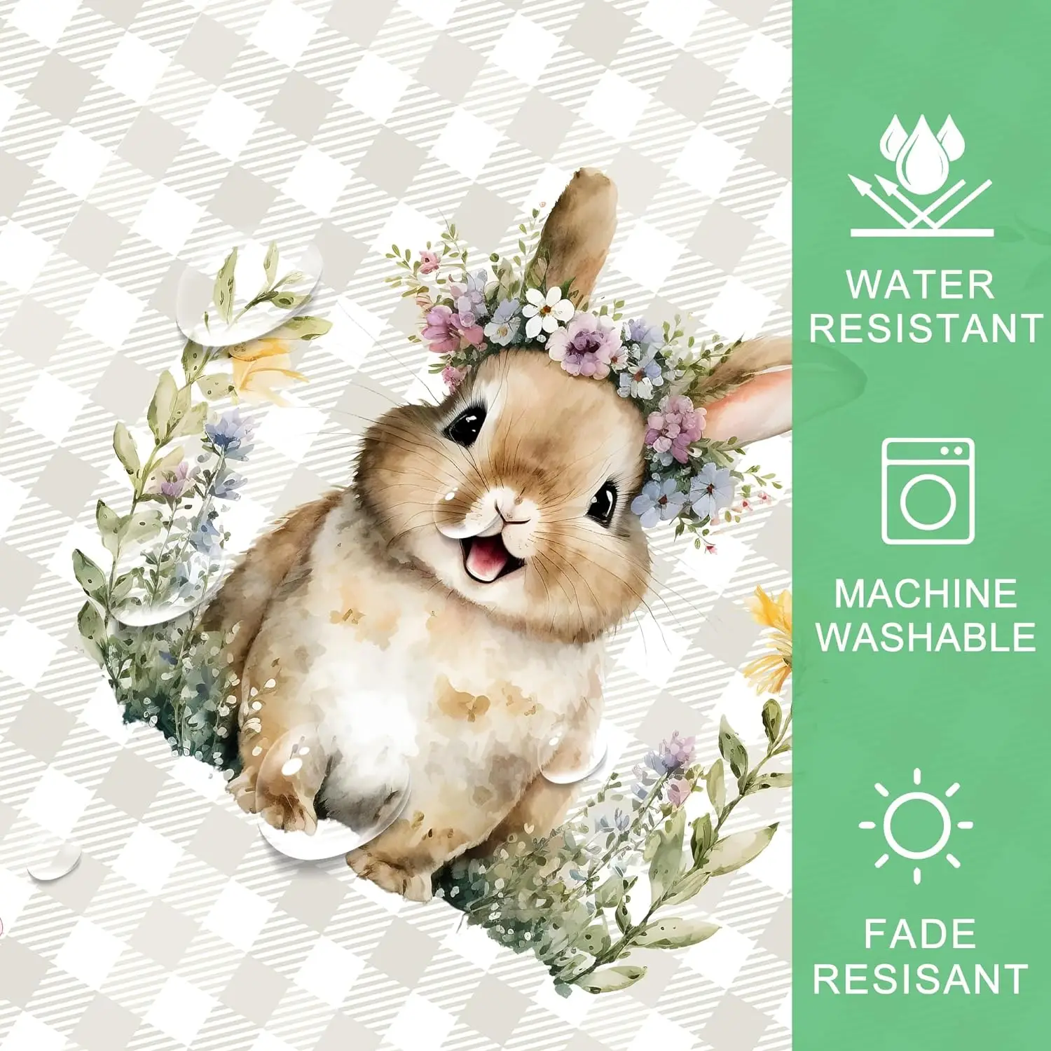 Easter Eggs Bunny Floral Tablecloth Party Table Decor Spring Colorful Flower Buffalo Plaid Dining Table Cloth Easter Decorations