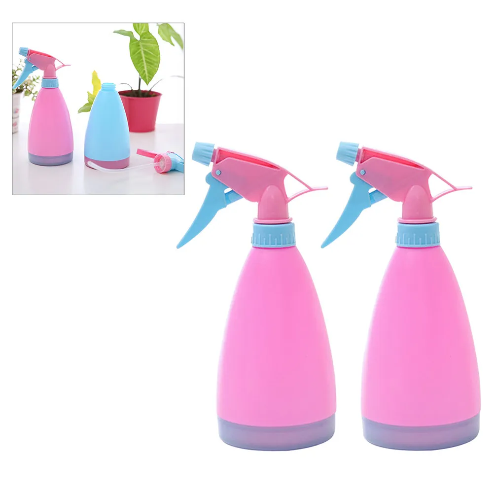 2Pcs Hand Press Watering Cans Plastic Candy Color Spray Bottles Adjustable Nozzle Indoor Garden Flowers Plants Watering Pots