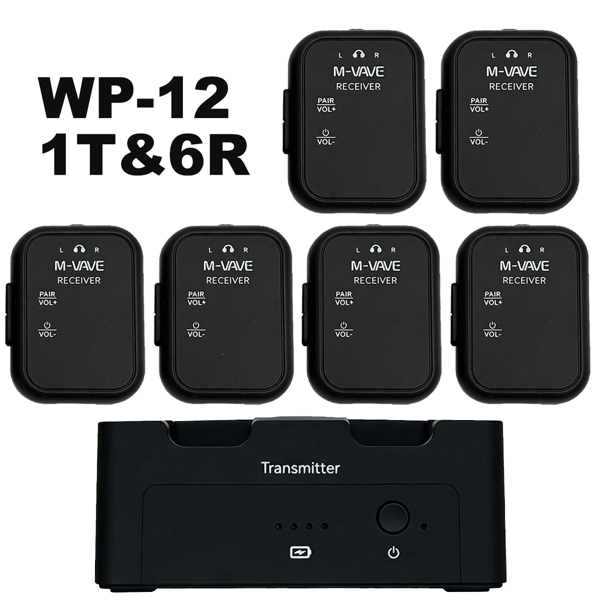 

M-VAVE WP-12 1T6R Wireless Ear Monitor – 2.4GHz Digital, 24h TX Battery, 1800mAh Case, Low Latency, 6 Individually Mixed Receive