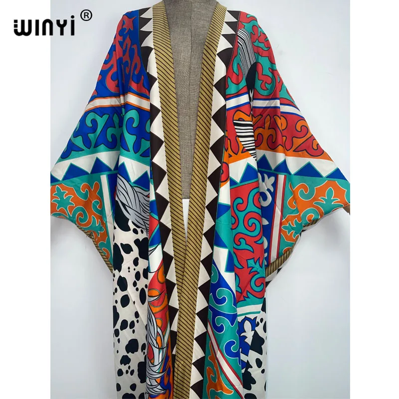 2022 WINYI Africa Summer party Beach Wear Swim Suit elegant women kaftan boho Cardigan colorful sexy Holiday long Sleeve Kimono