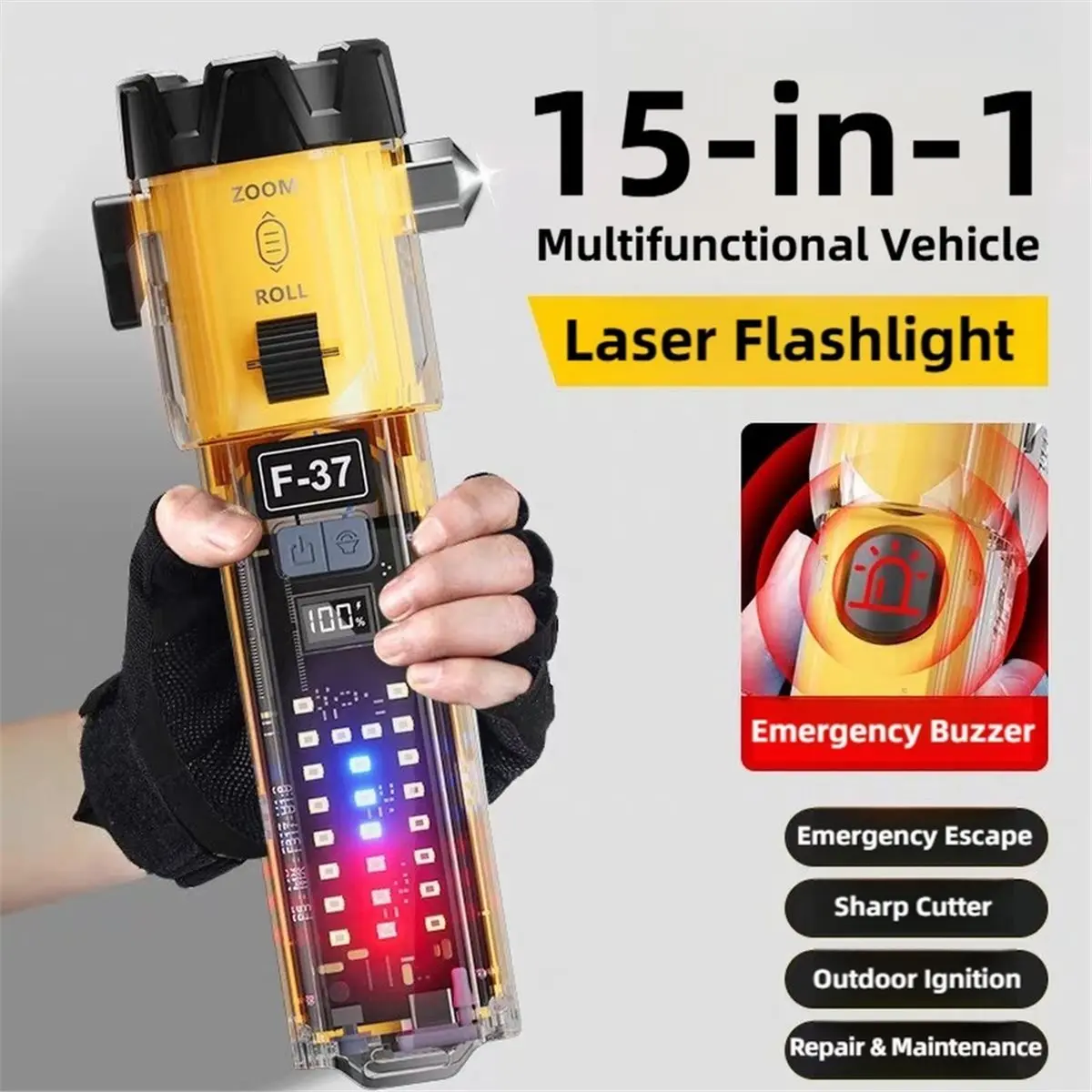 Multifunctional Flashlight Car Safety Hammer Outdoor Emergency Flashlight Rescue Portable Self- Flashlight, 1PC