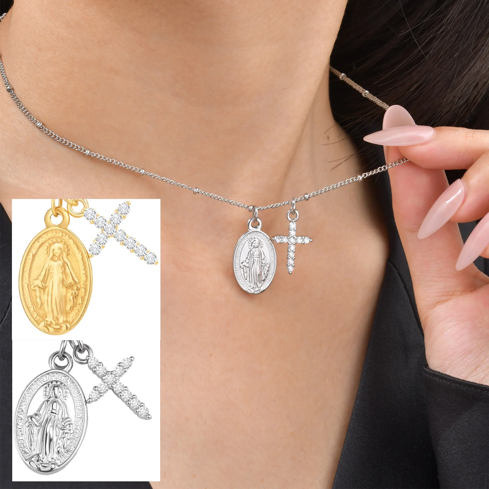 

3D Mary Lady Adjustable Necklace, Women Round Coin Engraving Pendant Necklaces Birthday Mother's Day Gifts, Birthday Party Gifts