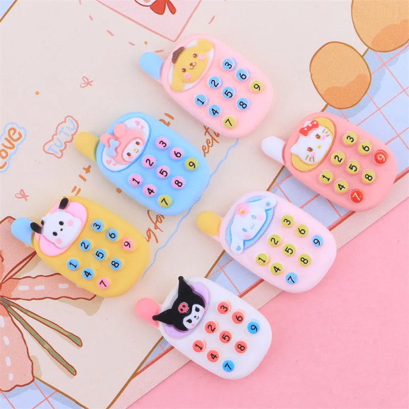 Dễ Thương Sanrioed Kuromi Mymelody Hellokitty Cinnamoroll Di Động Điện Thoại Mô Hình DIY Di Động Điện Thoại Kẹp Tóc Nhựa Phụ Kiện