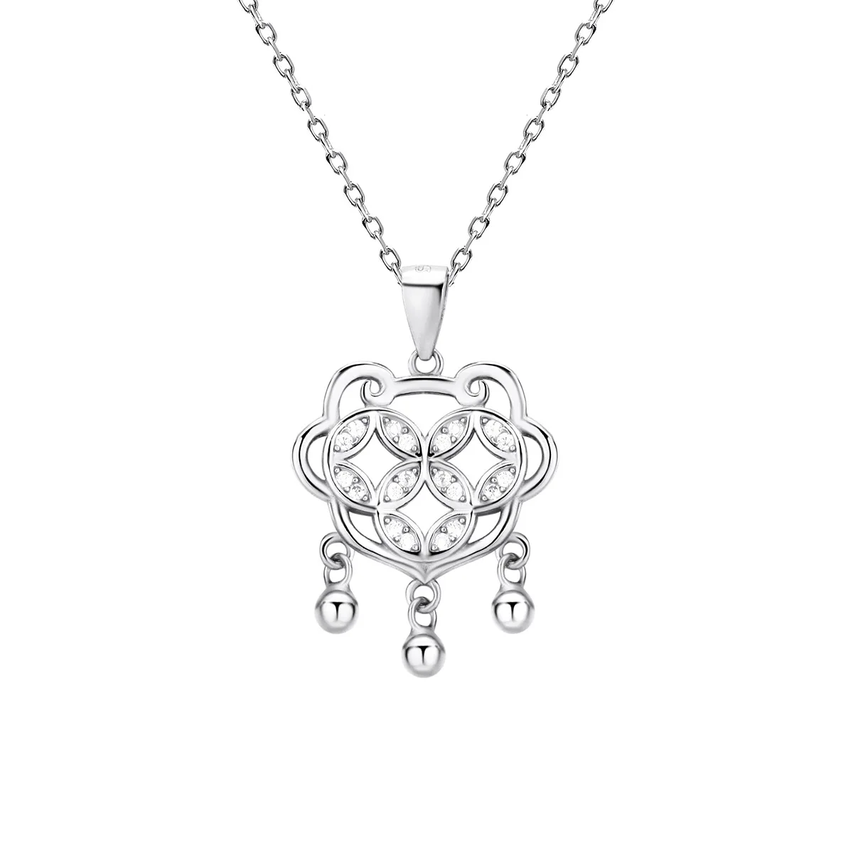 S999 Sterling Silver Safety Lock Necklace Collarbone Chain image 5