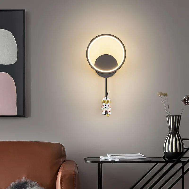 الحديثة الحد الأدنى الإبداعية الكرتون رائد الفضاء وحدة إضاءة LED جداريّة مصباح غرفة نوم السرير غرفة الأطفال دراسة تركيبة إضاءة الزخرفية #5