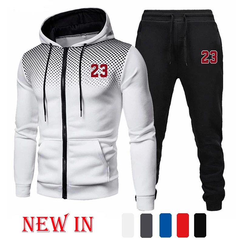 Mens Tracksuits Sports Printing Round Dot Zipper Hooded Sweatshirt Set Jogging Pants Suit AutumnWinter Casual Hot Sales Clothing