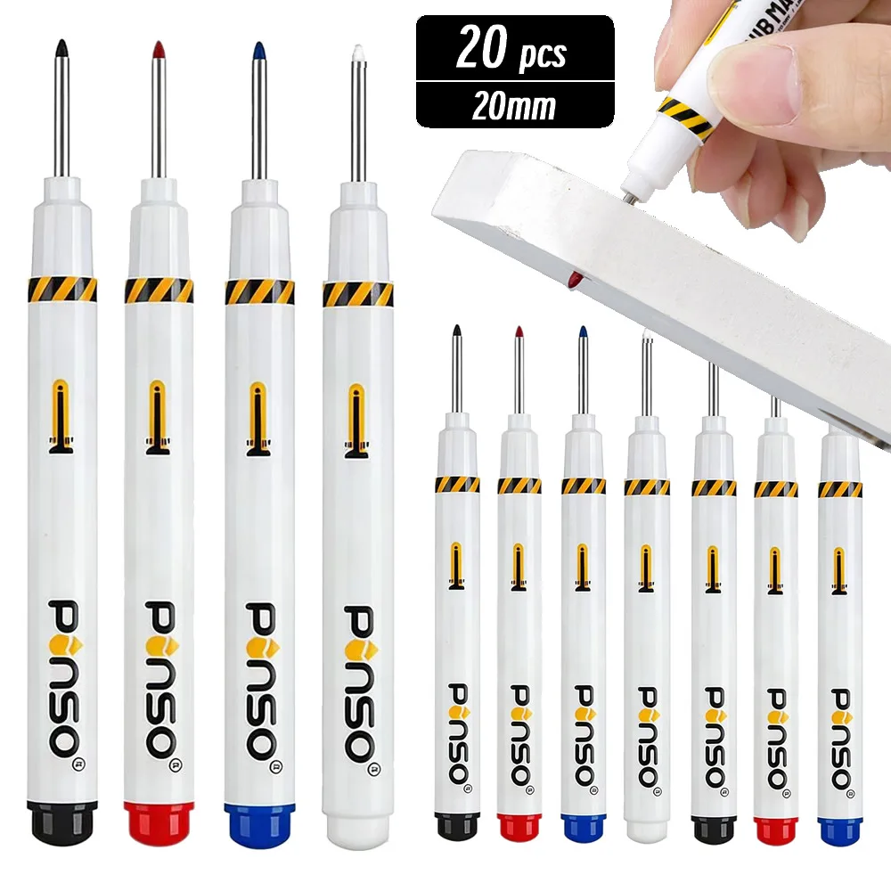 1/20pcs 20mm Deep Hole Long Nib Head Markers For Metal Perforating Pen Waterproof Bathroom Woodworking Decoration Multi-Purpose