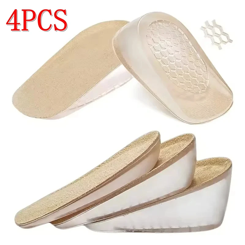 2Pcs/4Pcs Silicone Heel Pads Shock Absorbing Insoles Height Increasing Insoles Invisible for Men and Women Foot Care Pads