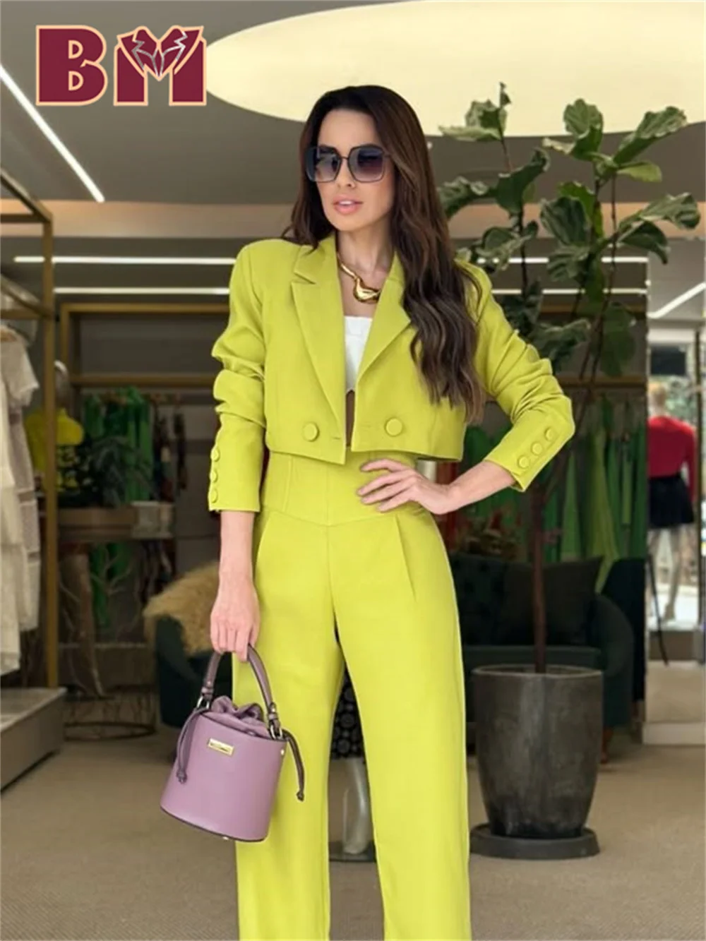 

BRLMALL-2PCS Classic Notched Lapel Women Suit Set Jacket Pants 2025 Formal Solid Color Women Suit Simple Women Office Suit