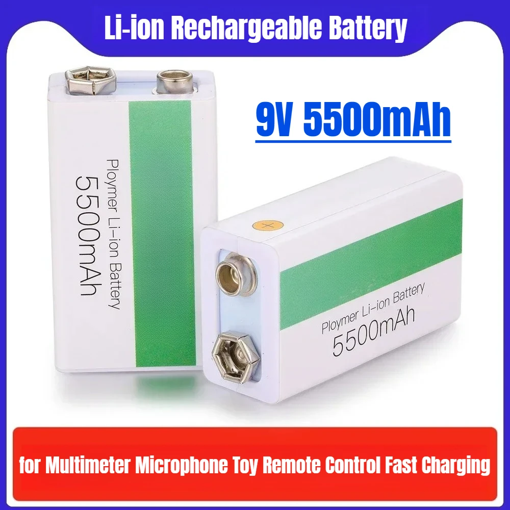 

9V 5500mAh Li-ion Rechargeable Battery Type-C Battery for Multimeter Microphone Toy Remote Control Fast Charging