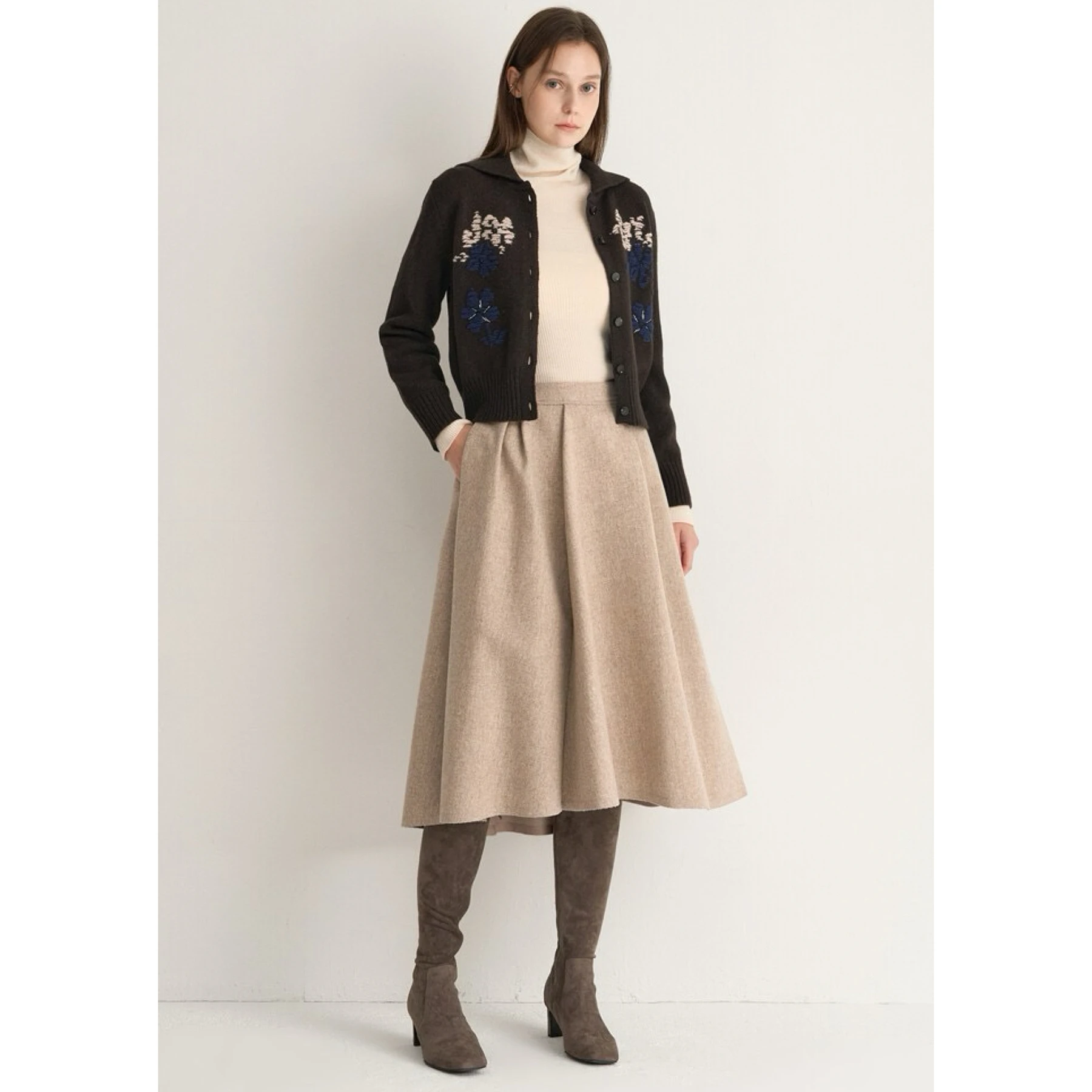 

Ele Faionable Lemon Cheese вязаный шерстяной кардиган с воротником и цветочной вышивкой универсальная зимняя верхняя одежда для женщин