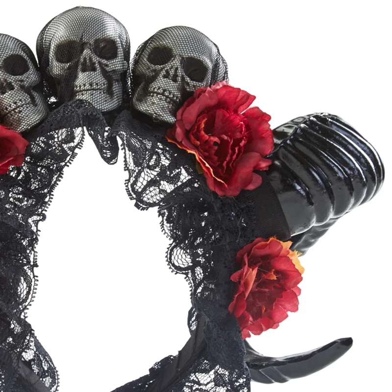 Gothic Böse Hörner Stirnband Lolita Cosplay Schaf Horn Kopfschmuck Halloween Schädel Blumen Haar Zubehör