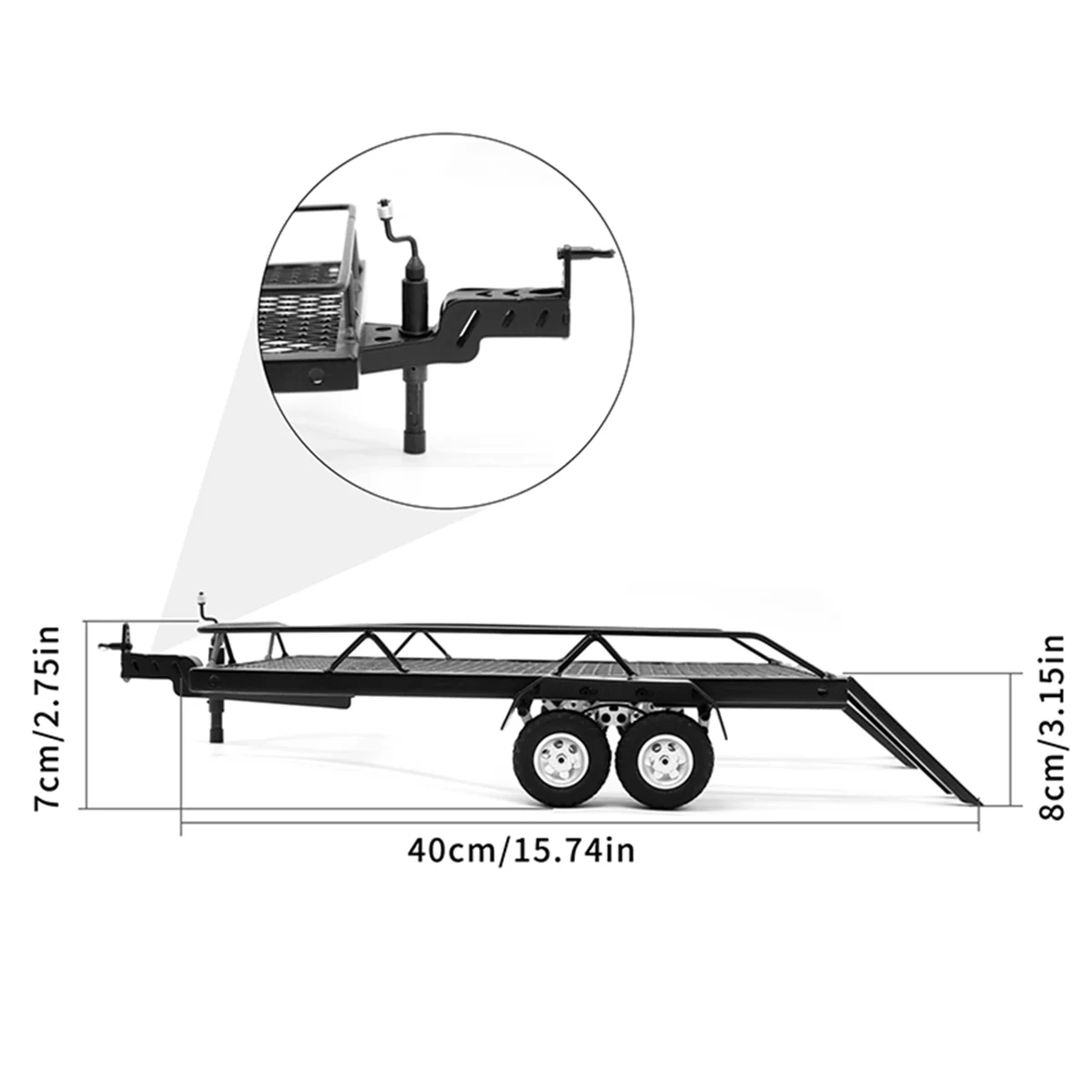 Black RC Car Metal Hitch Mount Trailer Upgrade Parts Accessories for 1/18 RC Trx4m Fms18 Scx24 Fms24 CR18P