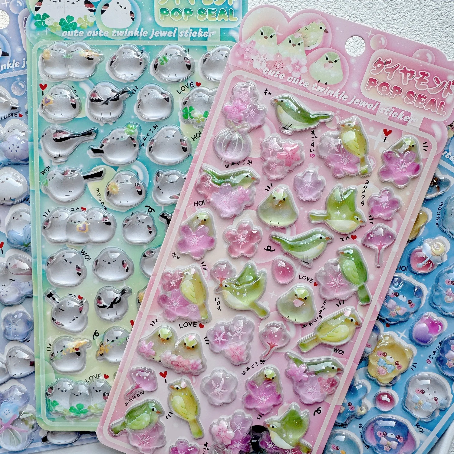 1 pc/4 pcs Cute Cartoon Birds Bear Drop 3D Relief Stickers Journaling DIY Diary Stationery Sticker Decor School Supplies image 3