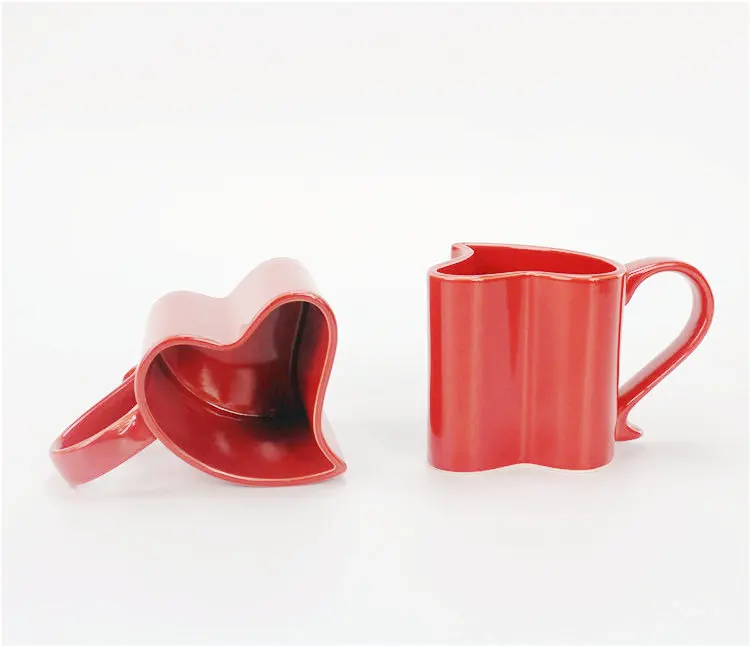 Romantic red heart-shaped ceramic cup Couples coffee cup couples cup