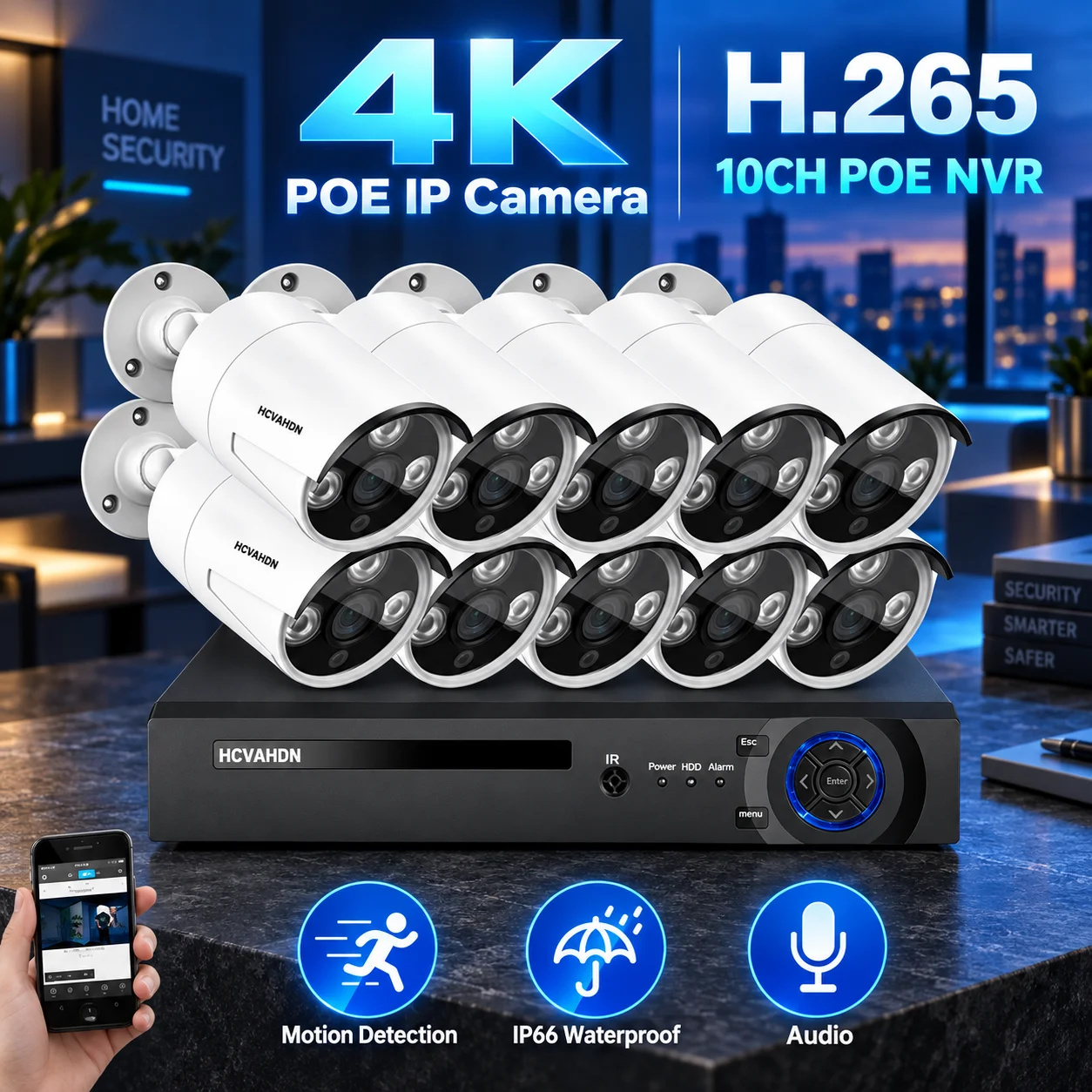 8MP Ultra HD POE Network Video Surveillance System 4K 8 Channel POE NVR Kit Outdoor IP CCTV Security Bullet Camera Kit 10CH 8CH