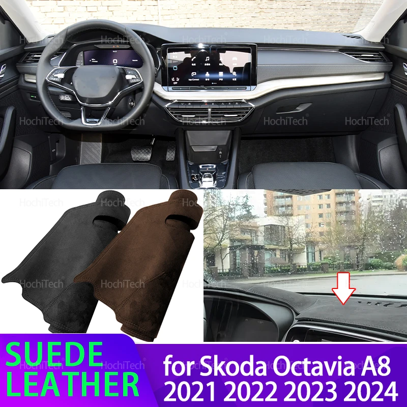 Neue Anti-UV-Wildleder-Dashmat-Armaturenbrett-Abdeckung, Sonnenschutz-Teppich-Pad für Skoda Octavia Typ NX A8 MK4 2021 2022 2023 2024 2025
