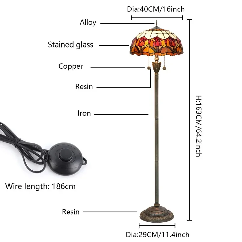 40 cm tulipano rosso arte europea vetro colorato soggiorno sala da pranzo camera da letto lampada da terra barra saldante