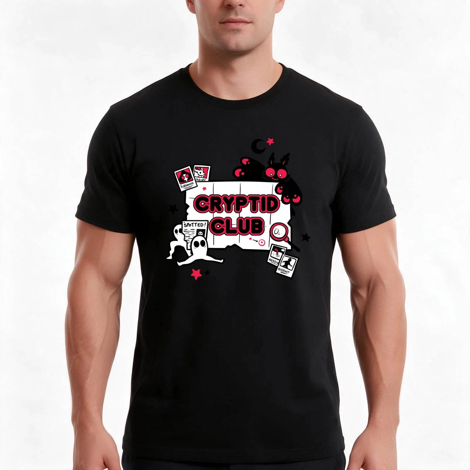 Cryptid Club T-Shirt Summer Casual Cotton Tee Oversized Streetwear Tops Vintage Graphic Print Loose Fit Short Sleeve